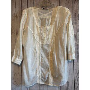Bob Timberlake Peasant Style Ivory Sheer & Lace BOHO Top Size Large